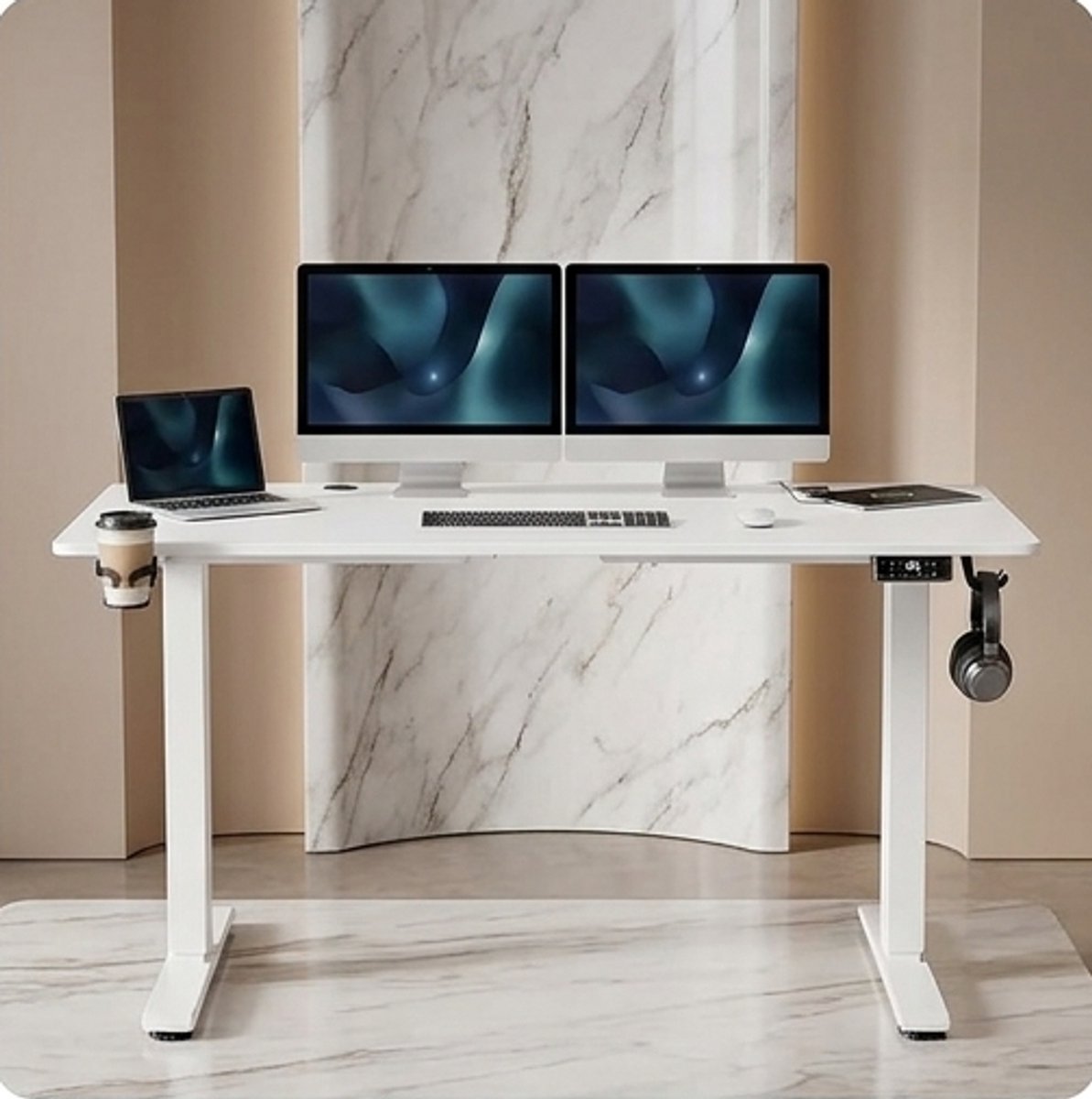 ErgoFlex Elektrisch In Hoogte Verstelbaar Bureau 140x70 cm – Modern Thuiswerk & Gaming Bureau met LCD-Display, Geheugenfunctie, Draadloze Oplader, USB-C/A Poorten, 80 kg Belastbaar – Ergonomisch Wit A-Furniture — cadeau in Cadeau-ideeën - foto 4