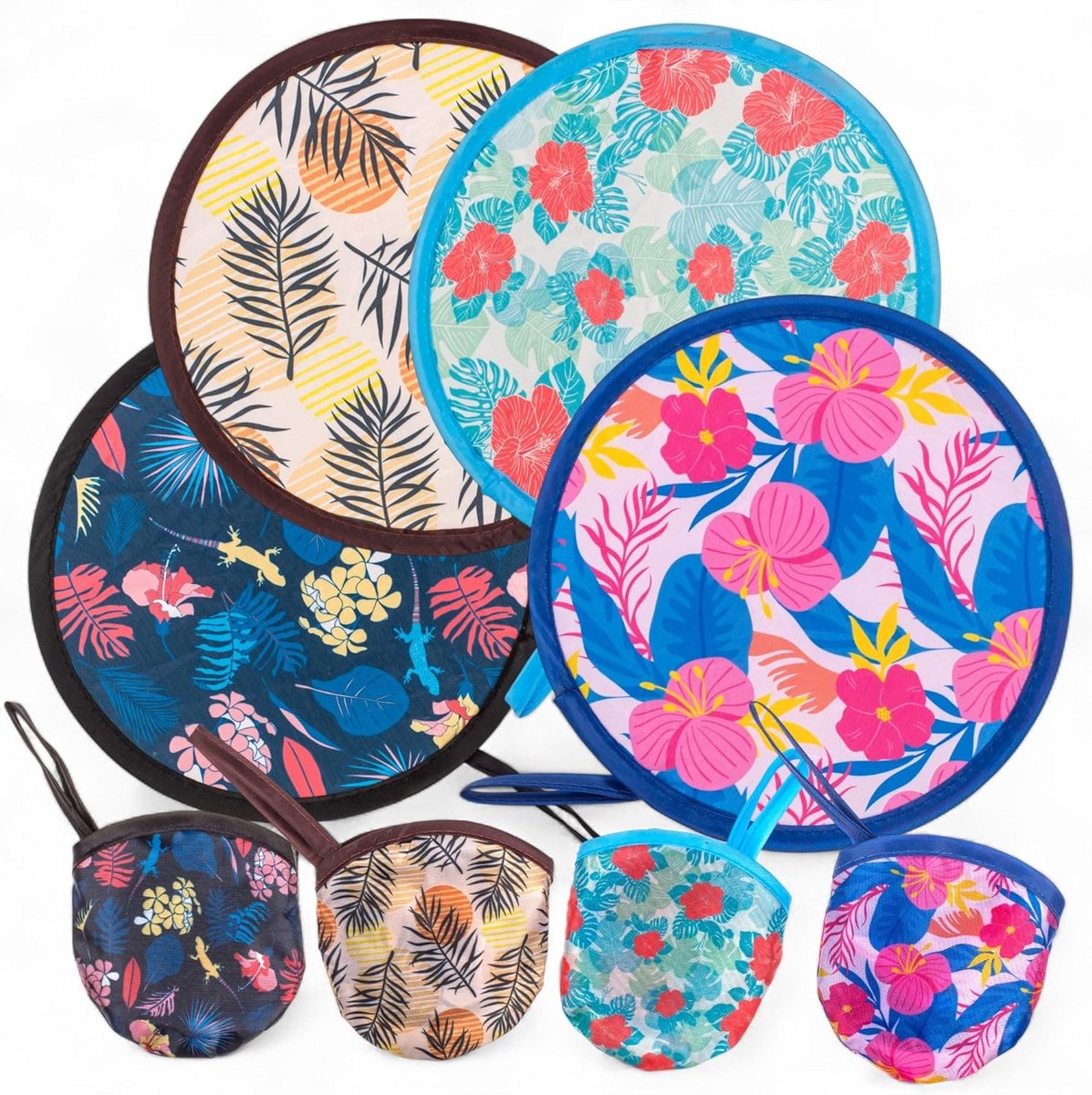 Set van 4 Opvouwbare Handwaaiers met Tas - Compact & Licht voor Onderweg, Vakantie en Fest