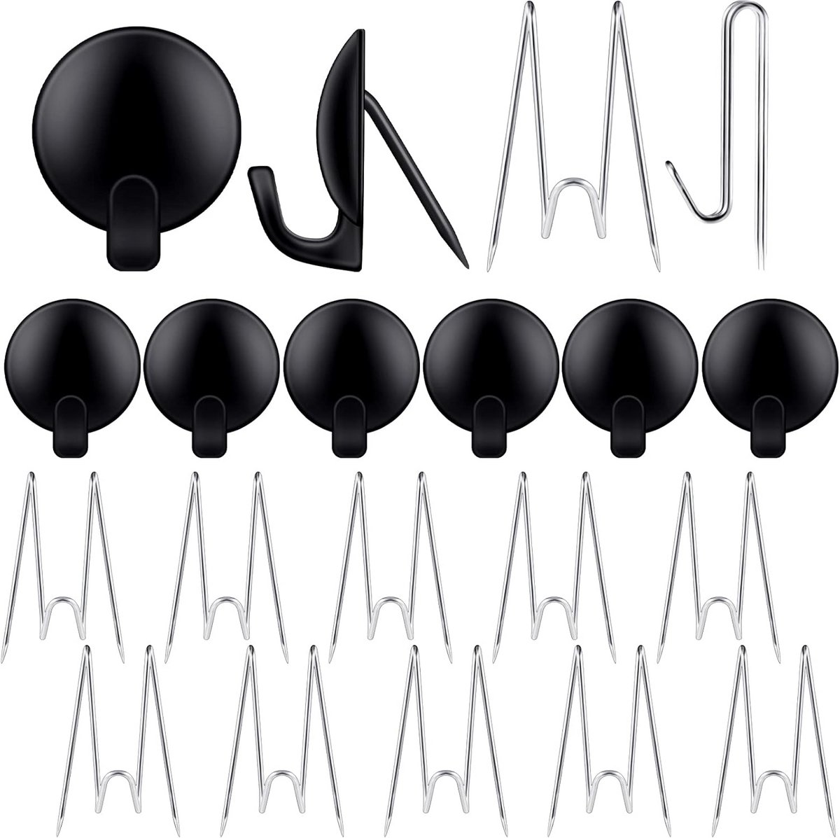 20x Metal Kubushaken & Muurhaken Set voor Paneel, Office & Thuis - Zwart en Zilver