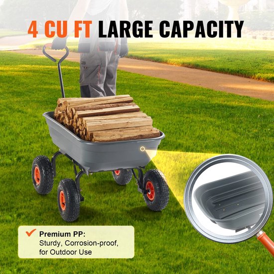 Cellista Tuin Dumpwagen - Tuinkar met Kiepfunctie - Bolderwagen - Garden Dump Cart 272 kg - Tuintrolley met Grote Wielen van Merkloos	 — afbeelding 5