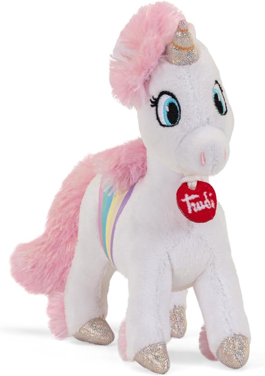 Trudi - Trudino Knuffel Witte Eenhoorn 19 cm - Handgemaakt in Italië - Pluche knuffel - Knuffeldier voor jongens en meisjes - Wit/Roze - 18x19x6 cm maat XS