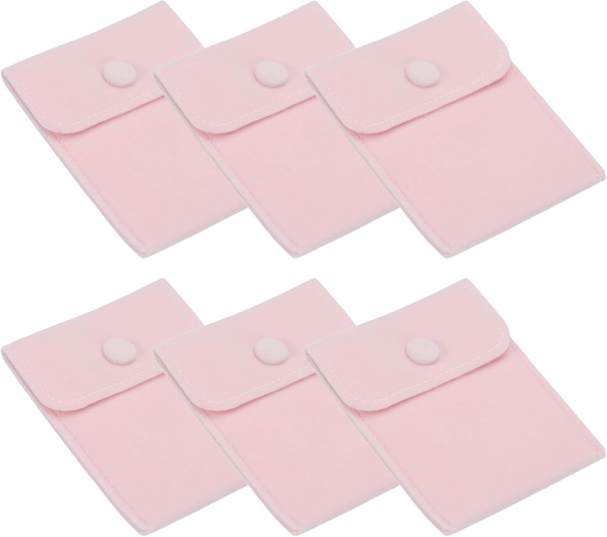 9x4 inch sieraden zakje - 6 stuks zachte fluwelen zakjes - met drukknop - draagbare opslag voor ringen - ketting - armband - oorbel - horloge - lichtroze