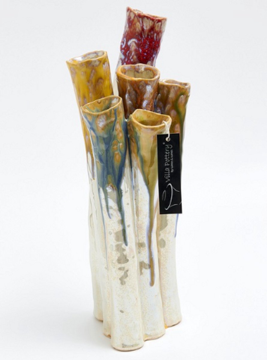 Villa Pottery Vaas - Villa Pottery - Decoratie - Woondecoratie - porselein - waterdicht - Juul 1_4 Multi Groen - Blauw - Geel - Rood
