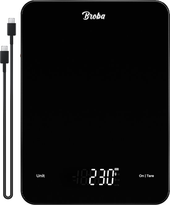 Keukenweegschaal Digitaal Oplaadbaar Precisie Weegschaal Keuken - Koffie Barista Food Kitchen Scale Zwart USB Zonder Batterijen - Grammen Eet Voeding Kookweegschaal