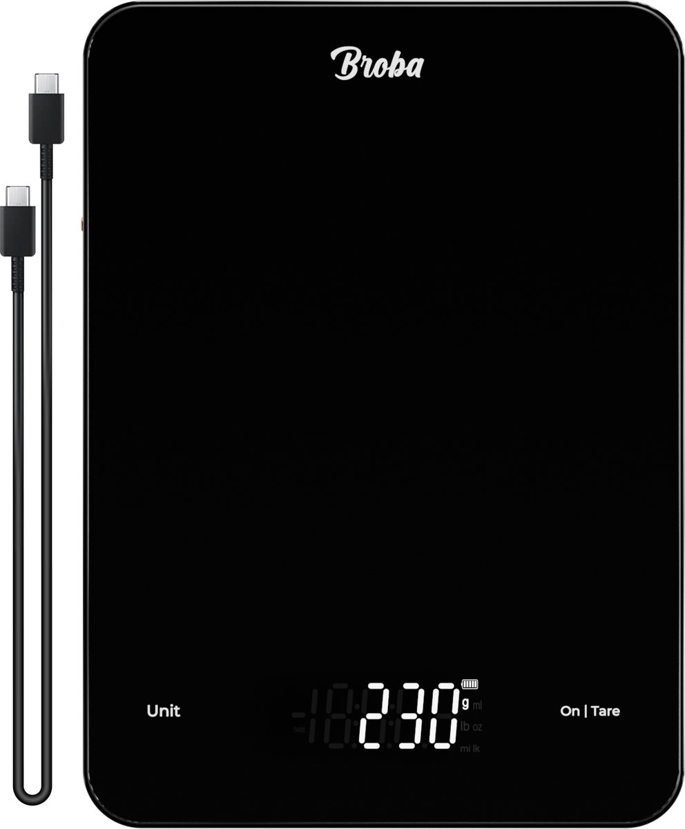 Keukenweegschaal Digitaal Oplaadbaar Precisie Weegschaal Keuken - Koffie Barista Food Kitchen Scale Zwart USB Zonder Batterijen - Grammen Eet Voeding Kookweegschaal