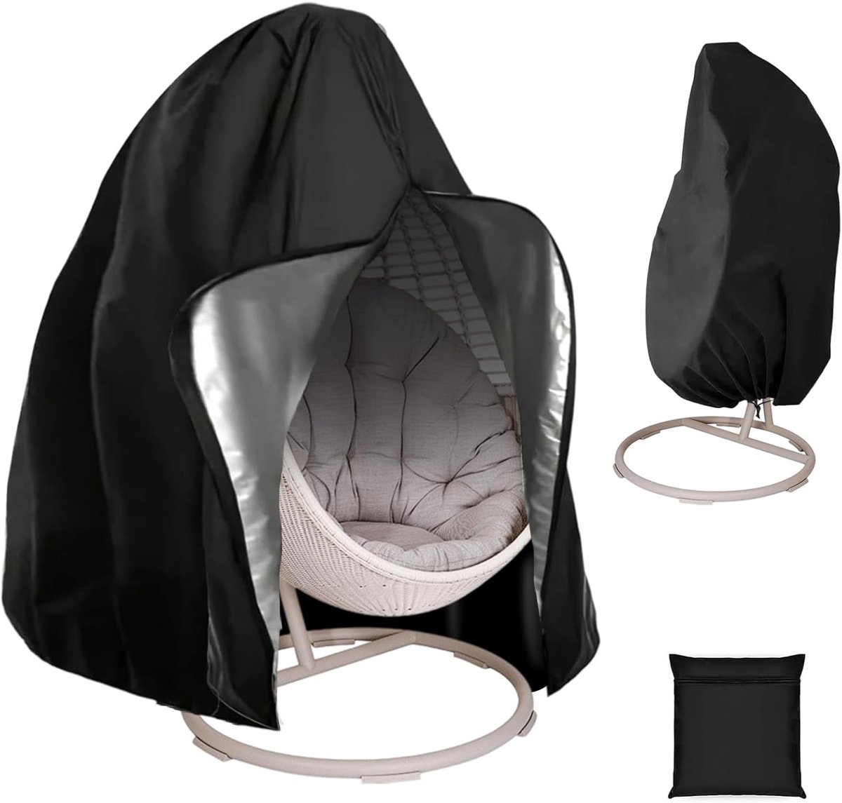 Famanu 230 X 200 cm - hoes voor hangstoel - eierstoelhoes - hoes voor hangschommelstoel - Oxford - stof - waterdicht - winddicht - uv - bestendig ZWART