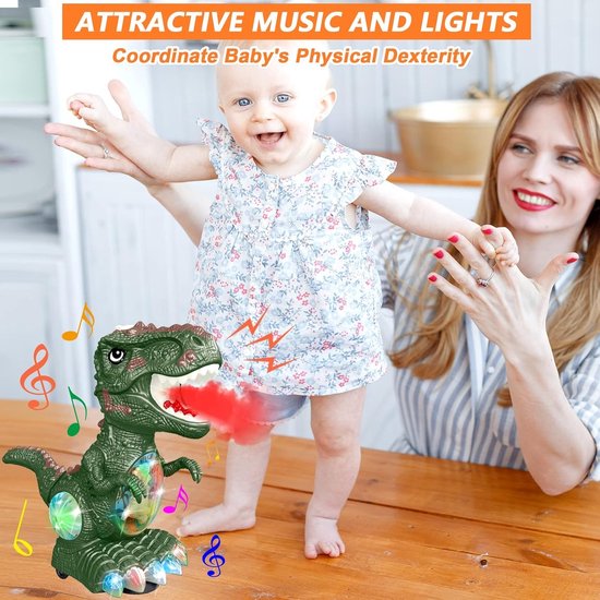 Dinosaurusspeelgoed voor 3-jarige jongens, speelgoed met muziek en lichtjes voor peuters van 3-4 jaar, baby-dinosaurus met één wiel, elektrisch dinosaurusspeelgoed voor kinderen van 3-5 jaar, ideaal als cadeau (groen) van Merkloos — afbeelding 3