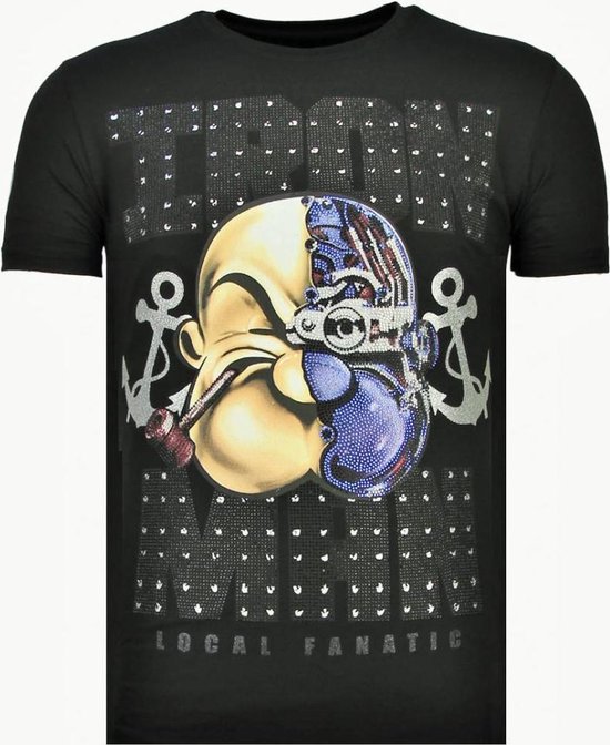 Iron Man Popeye - Rhinestone T-shirt - Zwart