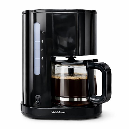 Productafbeelding Koffiezetapparaat Filterkoffie 1,25 Liter Met Glazen Kan & Herbruikbaar Filter - 10 Kopjes - Druppelstop - Zwart - Vivid Green - Beste filter koffiezetapparaten keuze