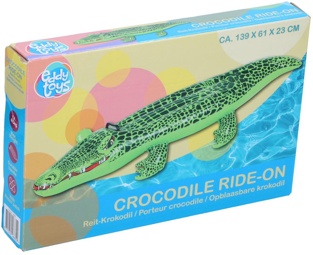 Eddy Toys Opblaas Krokodil – Opblaasdier Kinderen – Luchtbed Zwembad – Opblaasfiguur met Handgrepen – Voor Vakantie en Waterpret – 139x61x23 cm – Inclusief Reparatiepatch – foto 4