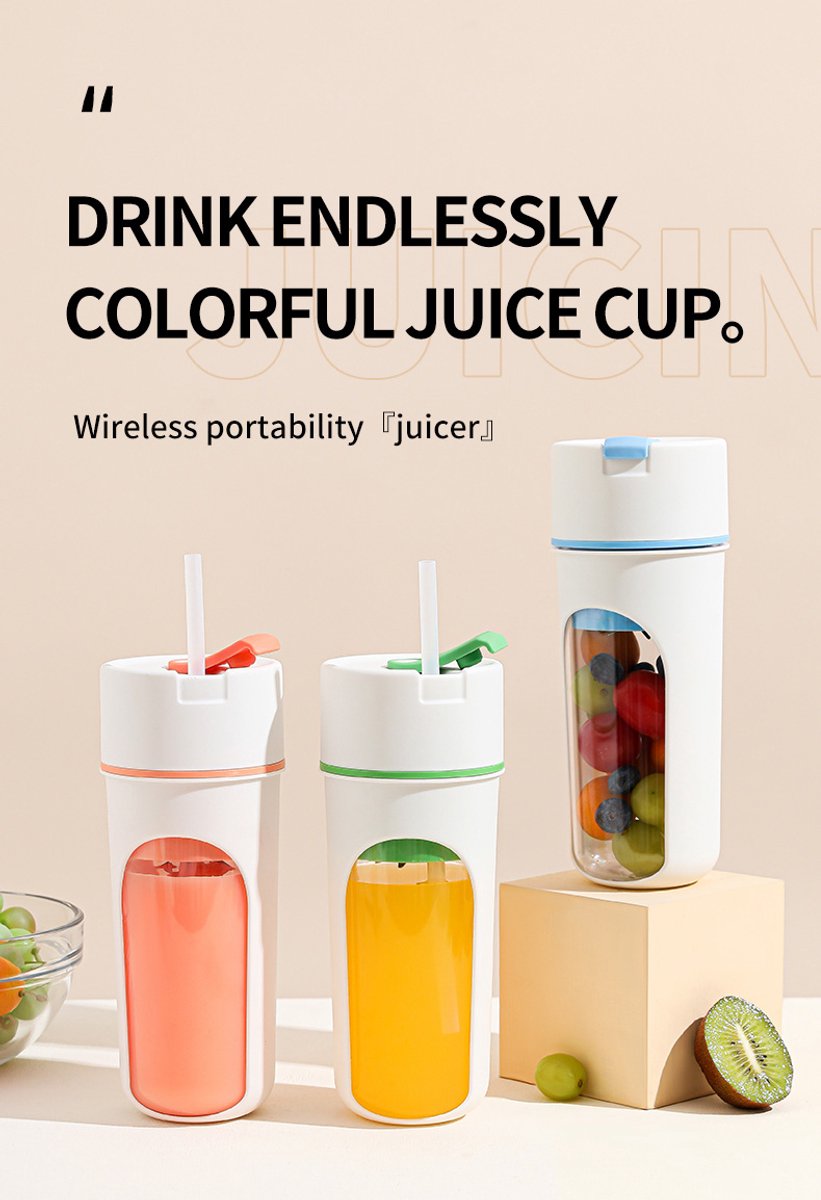 Slowjuicer - sapcentrifuge - draagbare juicer - mini smoothie maker - USB oplaadbaar - ingebouwde batterij 1200 mAh - 300 ml beker - 18.000-20.000 rpm - meer dan 5 messen - ≤36V - roze - zonder draagkoord thumbnail 7