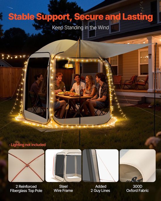 VEVOR Campingtent, 182,88 x 182,88 x 219,4 cm, pop-up tent met uitschuifbare luifel, draagbare partytent voor 4-6 personen, incl. draagtas en zijwanden, voor terras en buitenactiviteiten, beige van Merkloos — afbeelding 4