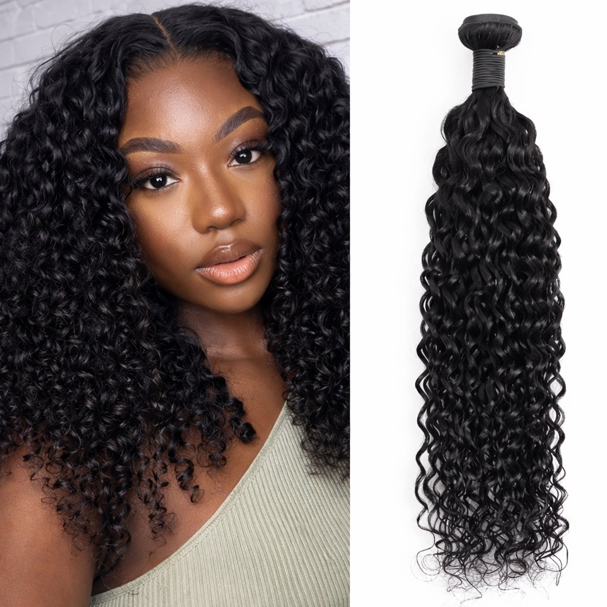SassyGoods Water Wave Hair Extensions – 20 Inch / 50 cm – 100% Remy Human Hair – Diepe Golf – 1B Zwart – Weave Bundel – Echt Haar – 1 Stuk