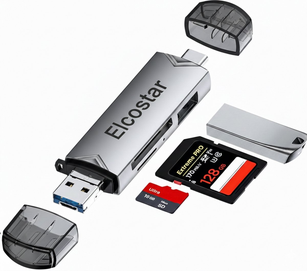 Elcostar SD Kaart lezer USB C - Geheugenkaartlezer - Card reader USB 3.0 - Kaartlezer SD kaart - USB kaartlezer - Micro SD kaartlezer - Aluminium