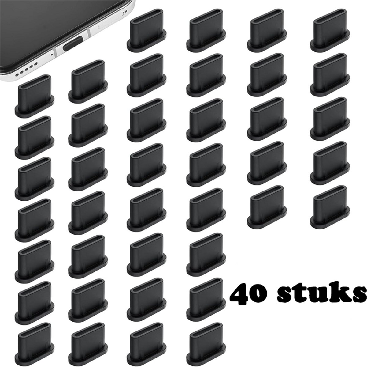 Type C Anti-Stofpluggen - 40 Stuks - Siliconen Stofpluggen - Dust Plugs - Anti-Stof Beschermkap Voor Oplaadpoort - USB C Stofkap - Type-C Oplaadpoort Beschermer - Stofplug USB-C - Geschikt Voor Oplaadpoorten Smartphone/Tablet/Laptop - Zwart