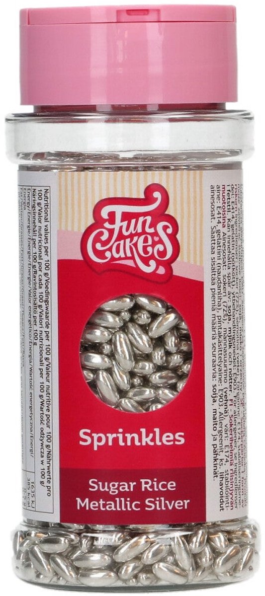 FunCakes Sugar Rice - Metallic Silver - 80 g - Sprinkles - Eetbare Taartdecoratie