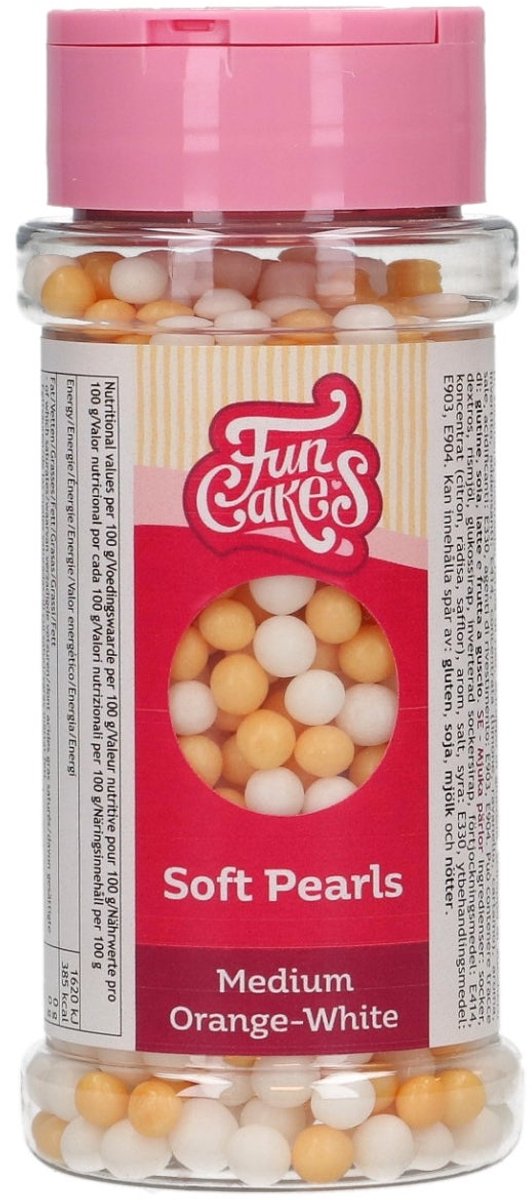 FunCakes Zachte Parels - Medium - Oranje/Wit - 60g - Eetbare Taartdecoratie