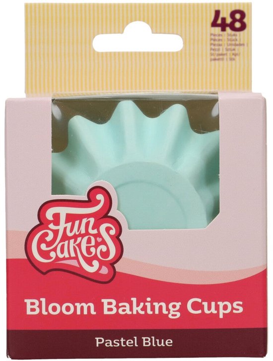 Emballage de 48 caissettes "Bloom Baking Cups" bleu pastel de FunCakes.