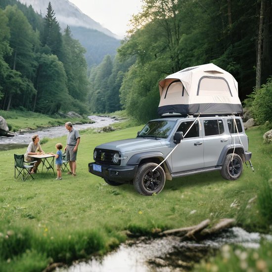 Zubaliya Opblaasbare Daktent - Inklapbaar Dak Tent Voor Camping Met Handpomp - Geschikt Voor 2 Volwassenen En 1 Kind - Beige & Zwart