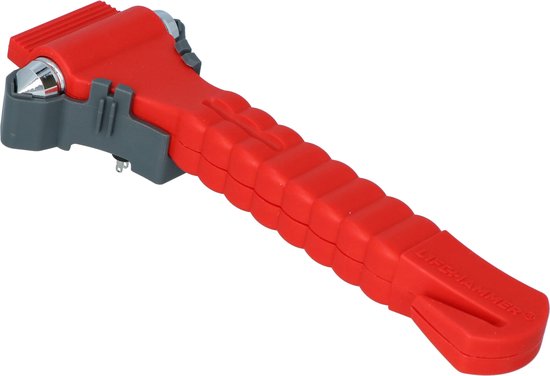 Rode en grijze Lifehammer met ribbelhandvat.