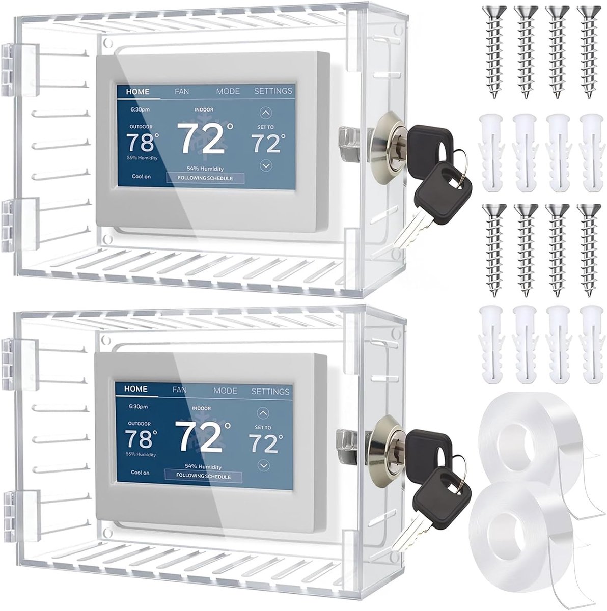 2 stuks thermostaatslotkast met sleutel - Transparante thermostaatslotkastafdekking met sleutel - Thermostaatafdekking met slot - Thermostaatbescherming voor thermostaat aan de muur 18,5x12 cm, AC-slotkastafdekking