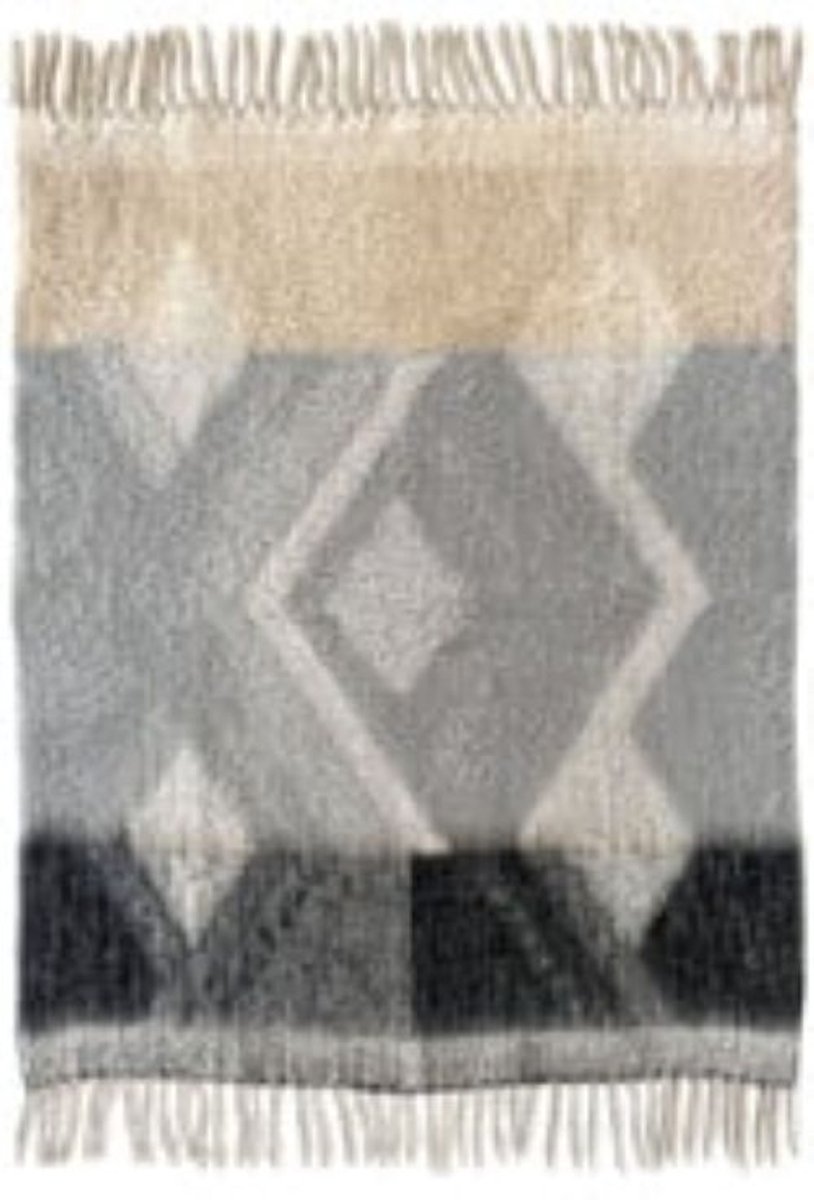 Malagoon Zapotec plaid soft grey recycled throw 125x150cm