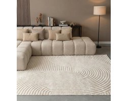 Flycarpets Eliora Vloerkleed Modern Japandi - Creme - Laagpolig Tapijt Woonkamer - 160x230 cm