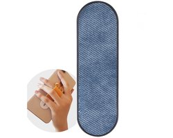 FingerGrip® - verstelbare flexibele GSM vingerhouder / Telefoonring grip / vingerhouder / telefoonring standaard / selfiehouder / telefoonhouder / ringhouder / telefoonstandaard – Spijkerbroek stof - Blauw