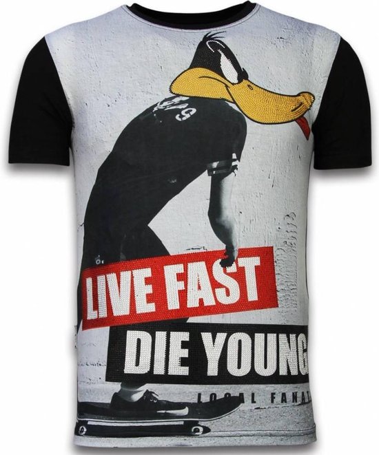 Foto: Duck live fast digital rhinestone t shirt zwart