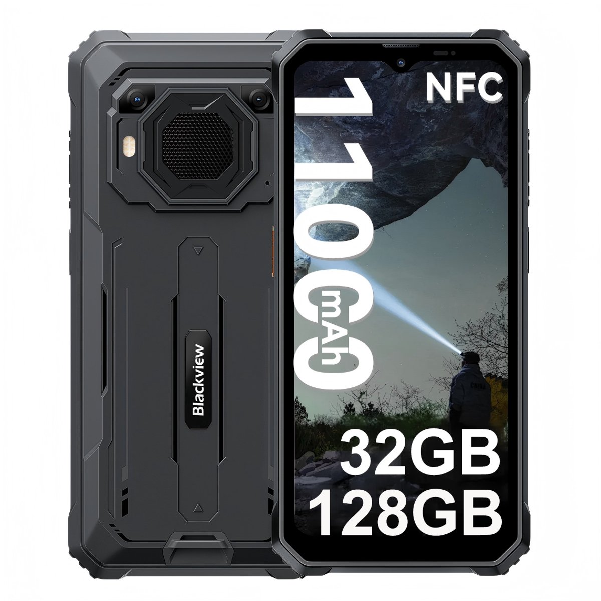 Blackview BV6200 Plus - Robuuste Smartphone - 32GB RAM - 128GB - 11000mAh - 6,56 inch - 4G Dual SIM - Android 15 - 98dB Ultra-luide luidspreker - NFC GPS - Zwart
