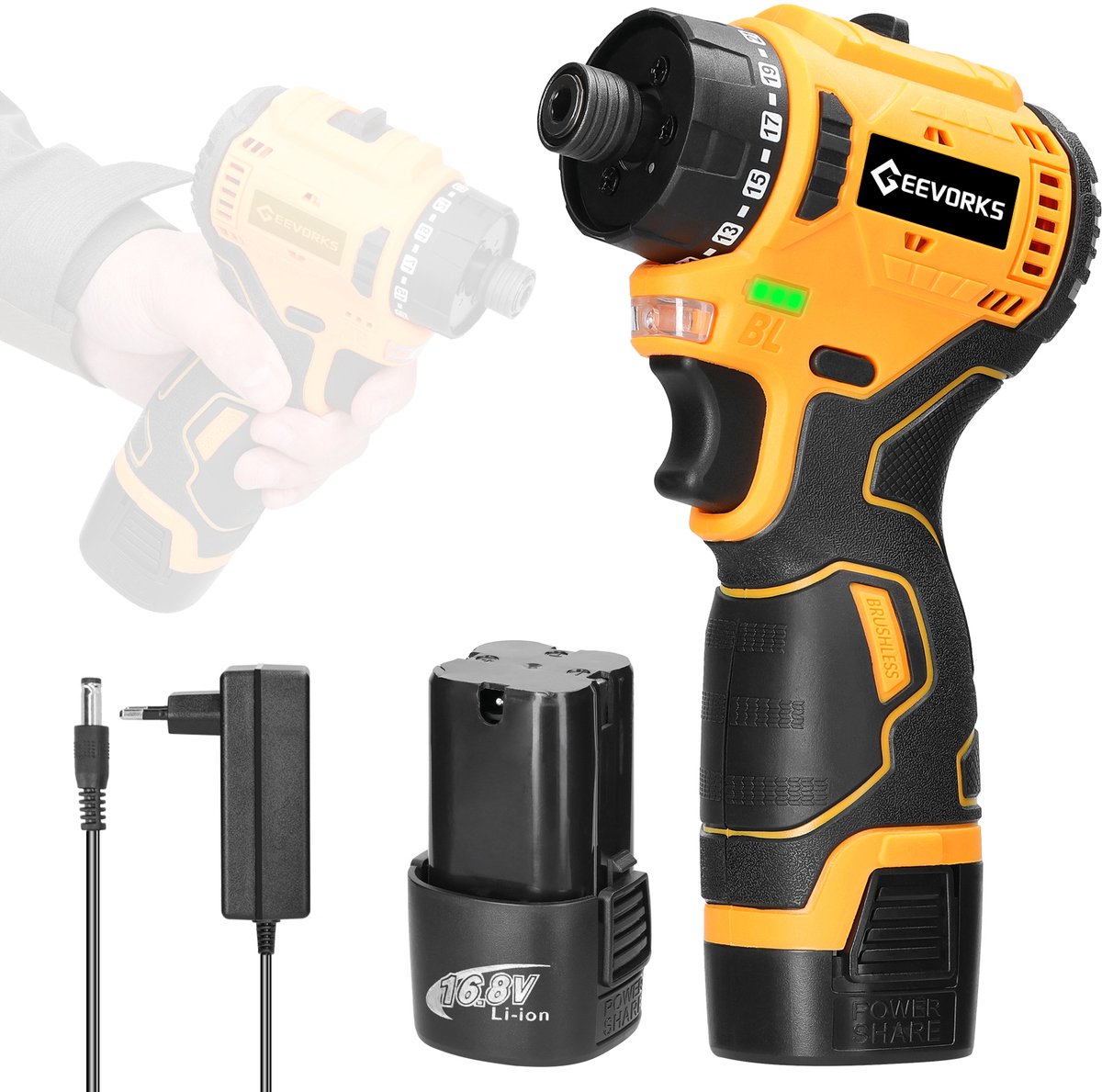 Borstelloze Accu Boormachine – 16.8V 55Nm – 1500rpm 2 Snelheden – 2x 1300mAh Batterijen – LED Werklicht – Thuis & Klussen