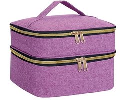 Nagellak Koffer - Draagtas - Storage Case Gellak - Met Verwijderbaar Verdelers - Nylon - Paars - 25*20*21 cm - Opbergtas - Nagelstyliste Tas - Geschikt Voor 30 Flesjes - Nagellak organizer - Voor nagelstylisten en thuisgebruik - Draagbare opbergtas