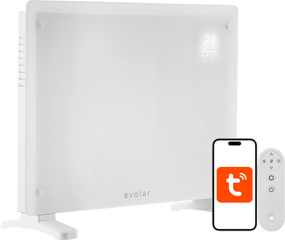 Evolar Elektrische Kachel - 1500 Watt - 20m2 - WiFi - Convectorkachel - Thermostaat & Timer - 3 standen - Verwarmingspaneel - Paneelverwarming - EVO-GPH15WW