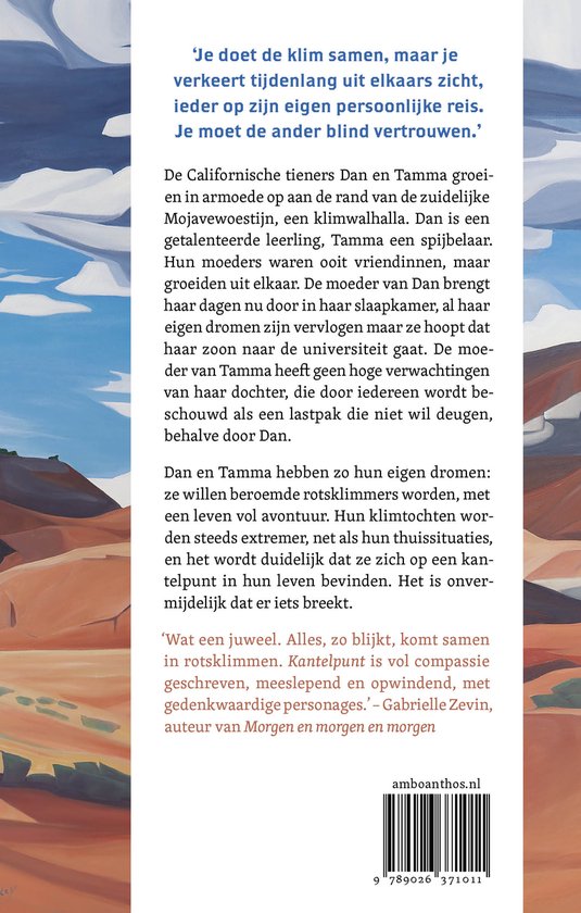 Achterkant van het boek 'Kantelpunt' met tekst en barcode. Tekst bevat citaten over het boek.