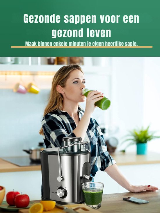 Aurixi® Professionele Juicers - Sapcentrifuge voor Groenten & Fruit - Juicer Met 0.65 L Sapbeker en Pulpreservoir - 2 Snelheden - 600W - RVS / Zwart - Zilver - 29cm x 26cm x 18cm van Aurixi — afbeelding 2