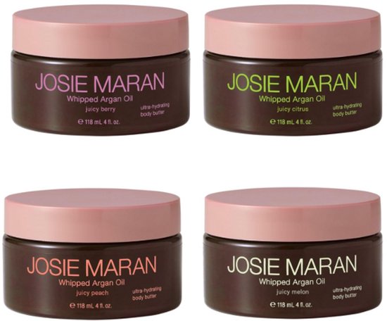 Josie Maran Juicy Whipped Argan Oil Body Butter – Luxe 4-Delige Giftset met 100% Puur Arganolie, Shea Butter & Avocado Oil – Rijke, Zijdezachte Hydratatie 4x 118ML