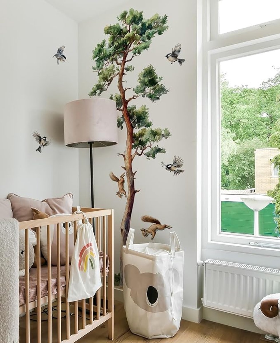 Famanu – Muursticker boom XXL realistisch cm I Muursticker boom dieren grote vogels eekhoorntjes I muursticker wanddecoratie woonkamer slaapkamer volwassenen hal