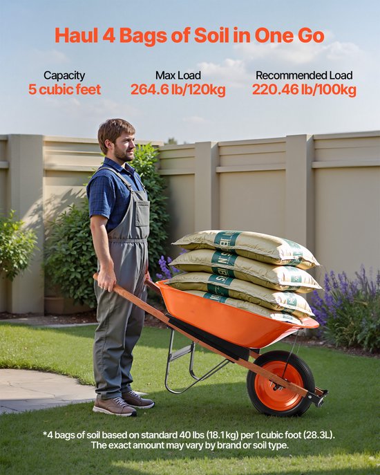 VEVOR Kruiwagen Transportkruiwagen Bouw Kruiwagen Duwwagen 120kg 140x62x58cm van Merkloos	 — afbeelding 4