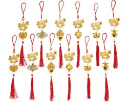 12 stuks paardenhangers voor gelukssquastenhanger met dierenriemteken - Nieuwjaarshanger voor lentefeest paardengeschenk - Traditioneel Chinees geluksornament.