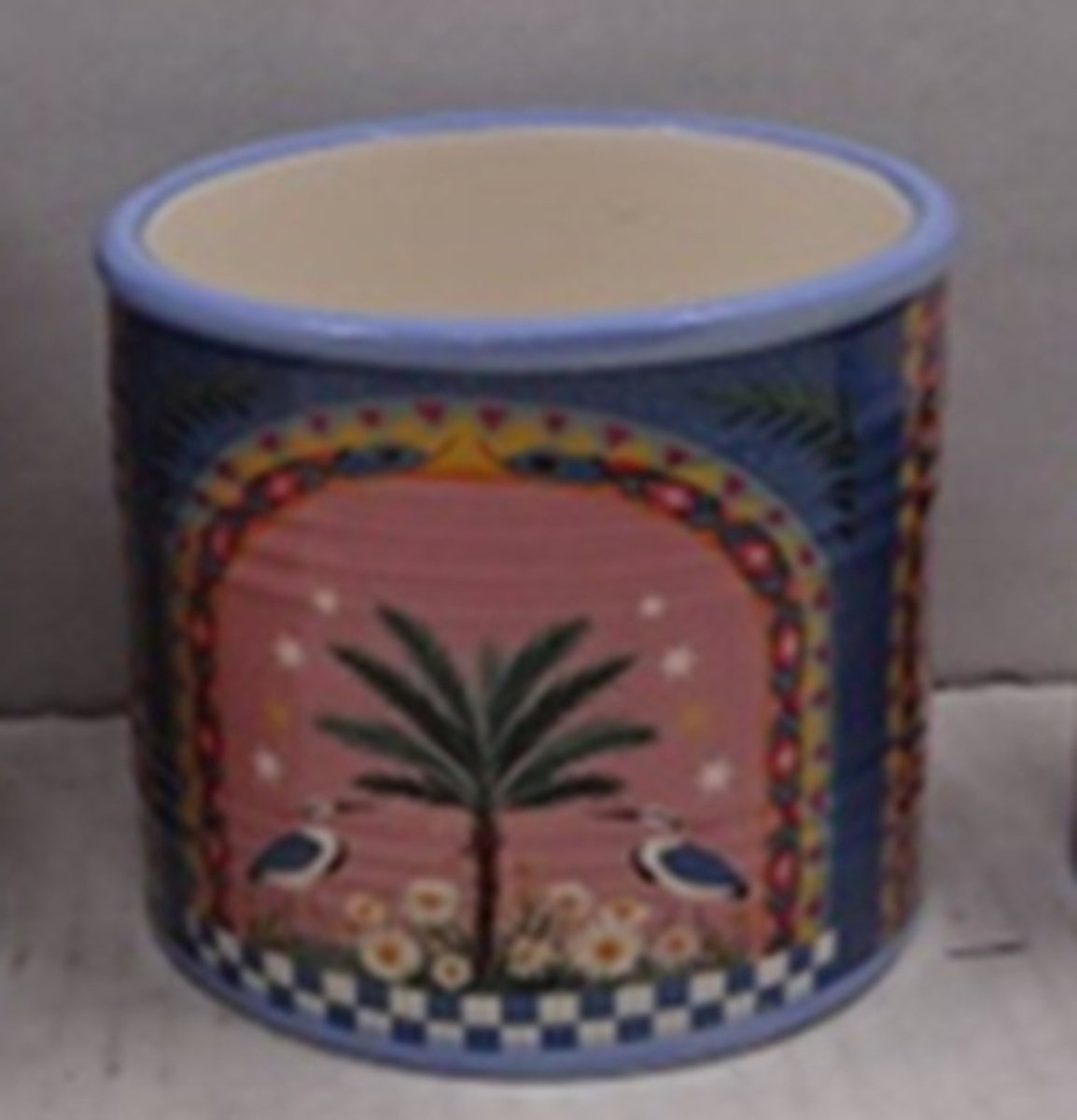 Aardewerk bloempotje palm bird 7,3x7,3x6,3cm