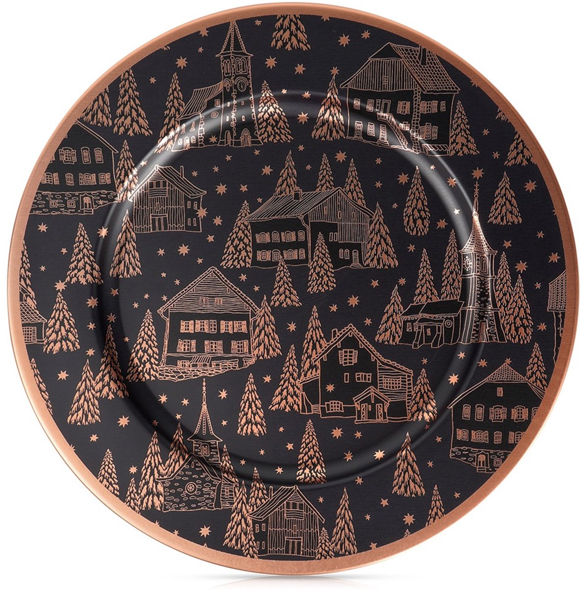 Onderbord Zwart Koper 33 cm - Bord - Onderborden - Kaarsenbord - Onderzet - Bord - Decoratieve Rand