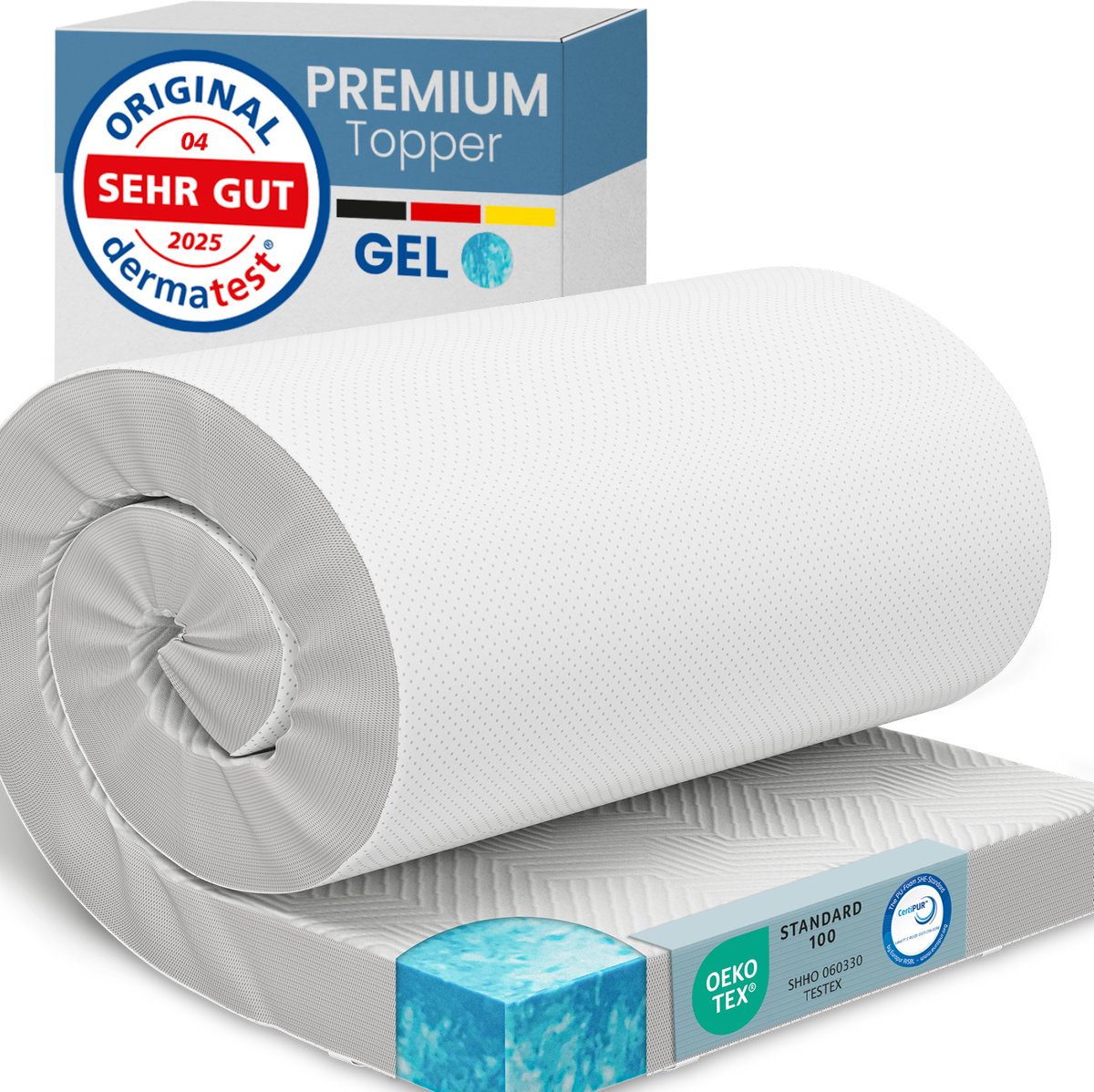 ELONEO Gel Topper 80x200 cm – 8 cm Hoog – Traagschuim Matrastopper met 3D Mesh Hoes & Hoeklussen