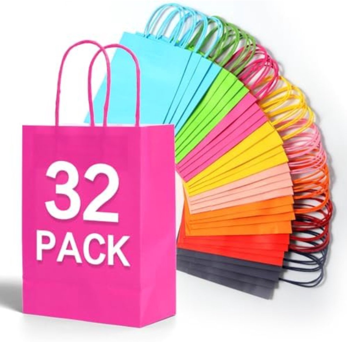Imperatoris - Geschenktas - kleurrijk - Cadeauverpakking - Cadeaupapier - Cadeautasjes - Papieren Tassen - Gift Bag - Met Handvat - Kraft Tas - 22.1 x 16.0 x 8.0 cm - 32 Stuks