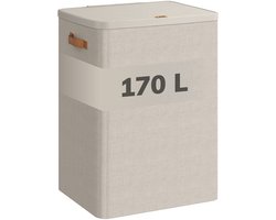 ACAZA Wasmand Met Deksel - 2 Vakken - 170 L - 56 x 40 x 75 cm - Beige