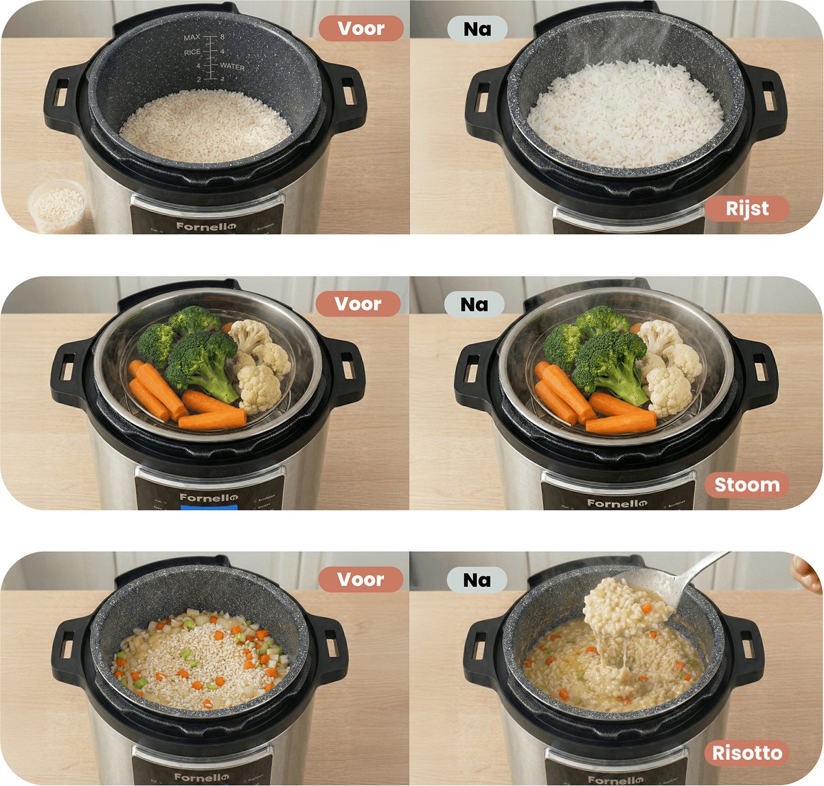 Fornello Rijstkoker met stomer - Keramisch - Inc. Uitlegvideo's - PFAS vrij - Rice cooker thumbnail 4