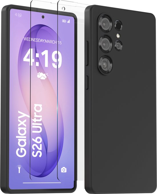 Housse compatible Samsung S26 Ultra Zwart - 2x protecteur d'écran - verre de protection écran protecteur- Coque Anti Choc