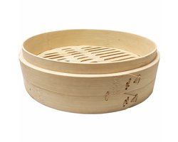 STAR&STER Bamboe Stoommandje 10 inch (25 cm) – Traditionele Fujian Dim Sum Stomer – Voor Dumplings, Bao Buns & Groenten – Natuurlijk Bamboe – Ø 25 cm Zonder Deksel