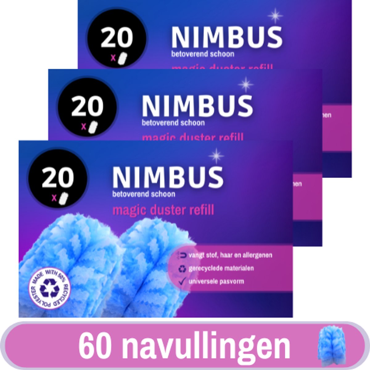 NIMBUS Magic Duster Navullingen – 60 Stuks – Geschikt voor Swiffer Duster – Plumeau Refill – Voordeelverpakking