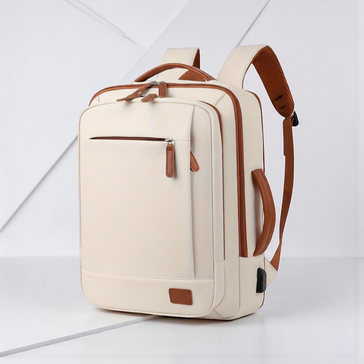 Dutchers® Laptoptas Dames - Rugtas - 24L - Reistas - Rugzak - Backpack - Met oplaad mogelijkheid, Laptop vak, Afsluitbaar droogvak - Laptoprugzak - Beige