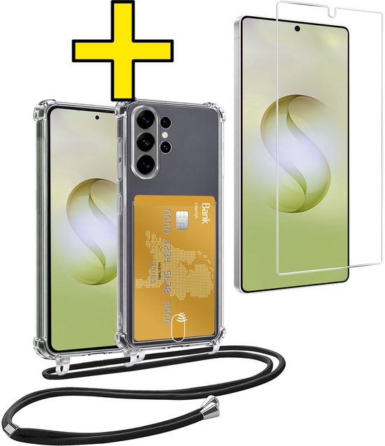 Hoesje Geschikt voor Samsung S26 Ultra Telefoonhoesje Met Koord Case Pashouder Met Screenprotector Siliconen - Hoes Geschikt voor Samsung Galaxy S26 Ultra Hoesje Met Kaarthouder - Transparant